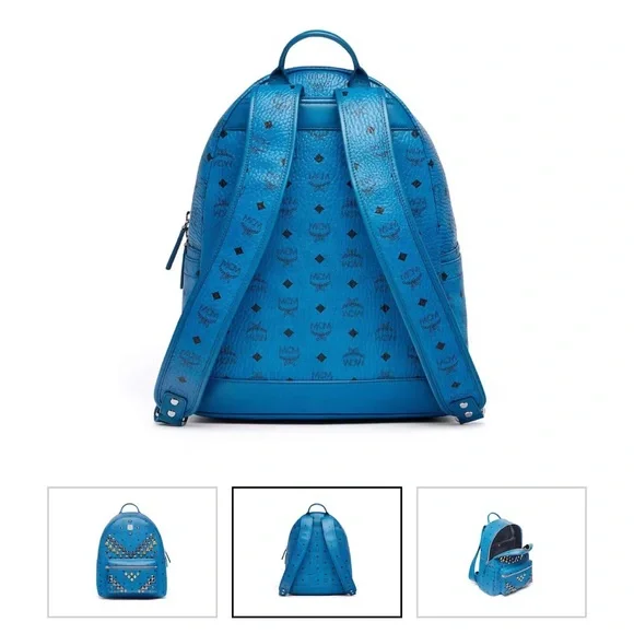 AUTHENTIC blue MCM Stark backpack with studs